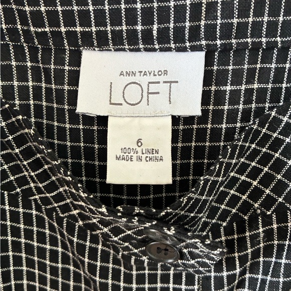 Ann Taylor LOFT 100% Linen Black and White Check Midi Dress - Size 6 - Picture 2 of 9